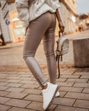 Buttoned Zipper Design High Waist Pants