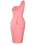 Solid Color One Shoulder Ruched Bodycon Dress
