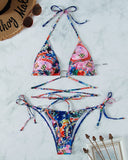 O Ring Graphic Butterfly Print Tied Detail Bikini Set