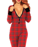 Plaid Functional Buttoned Flap Adults Pajamas