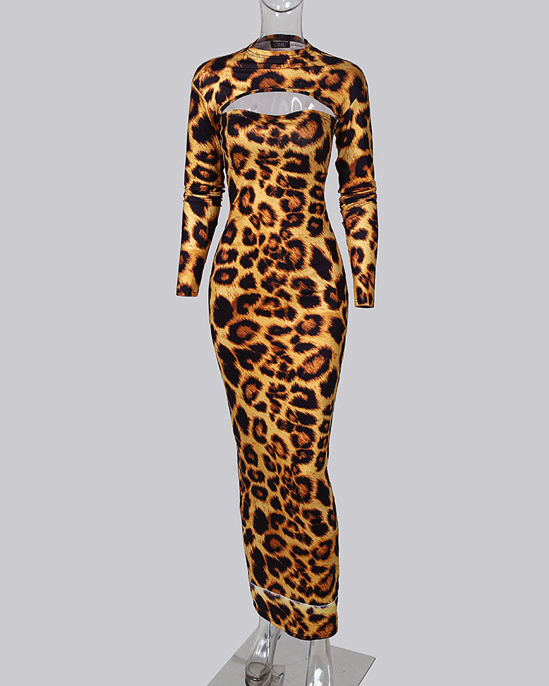 Leopard Cut Out Chest Bodycon Dress
