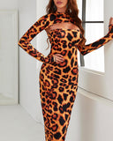 Leopard Cut Out Chest Bodycon Dress