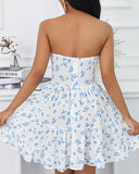 Floral Strapless Ruffled Mini Dress