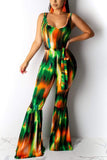 sexy color printing trumpet jumpsuit