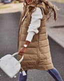 Sleeveless Pocket Button Design Hooded Gilet Puffer Jacket