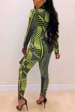 fashion striped printing zipper jumpsuit