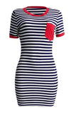 casual striped printing short sleeved dress