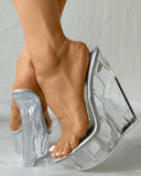 Peep Toe Platform Clear Wedge Heels