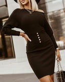 Long Sleeve Buttoned Bodycon Dress