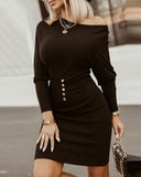 Long Sleeve Buttoned Bodycon Dress