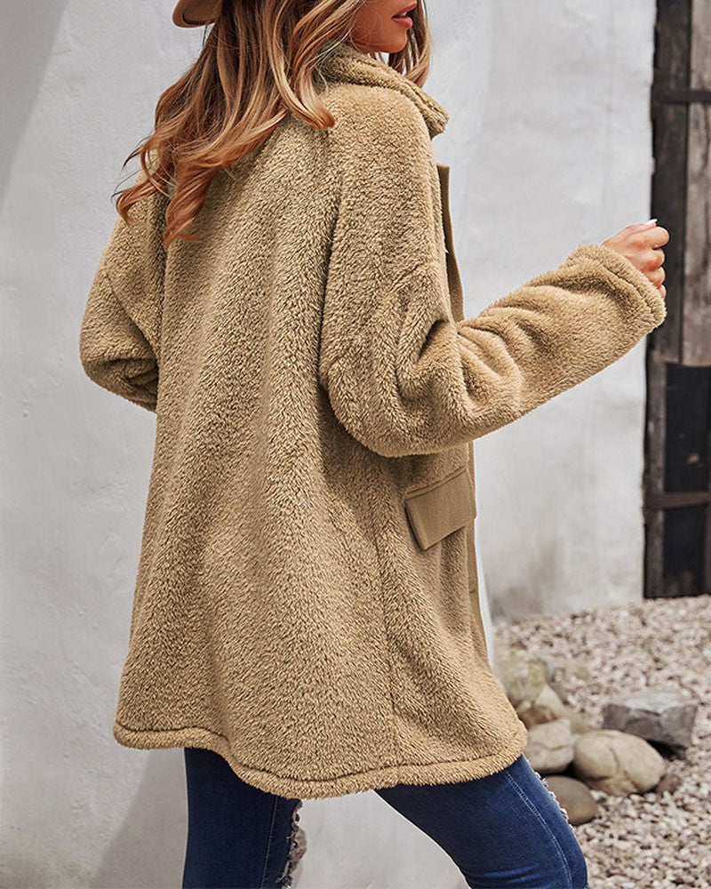 Long Sleeve Button Front Fuzzy Coat