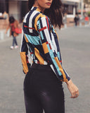 Colorful Striped V Neck Casual Shirt