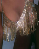 Tassel Design Rhinestone Decor Body Chain