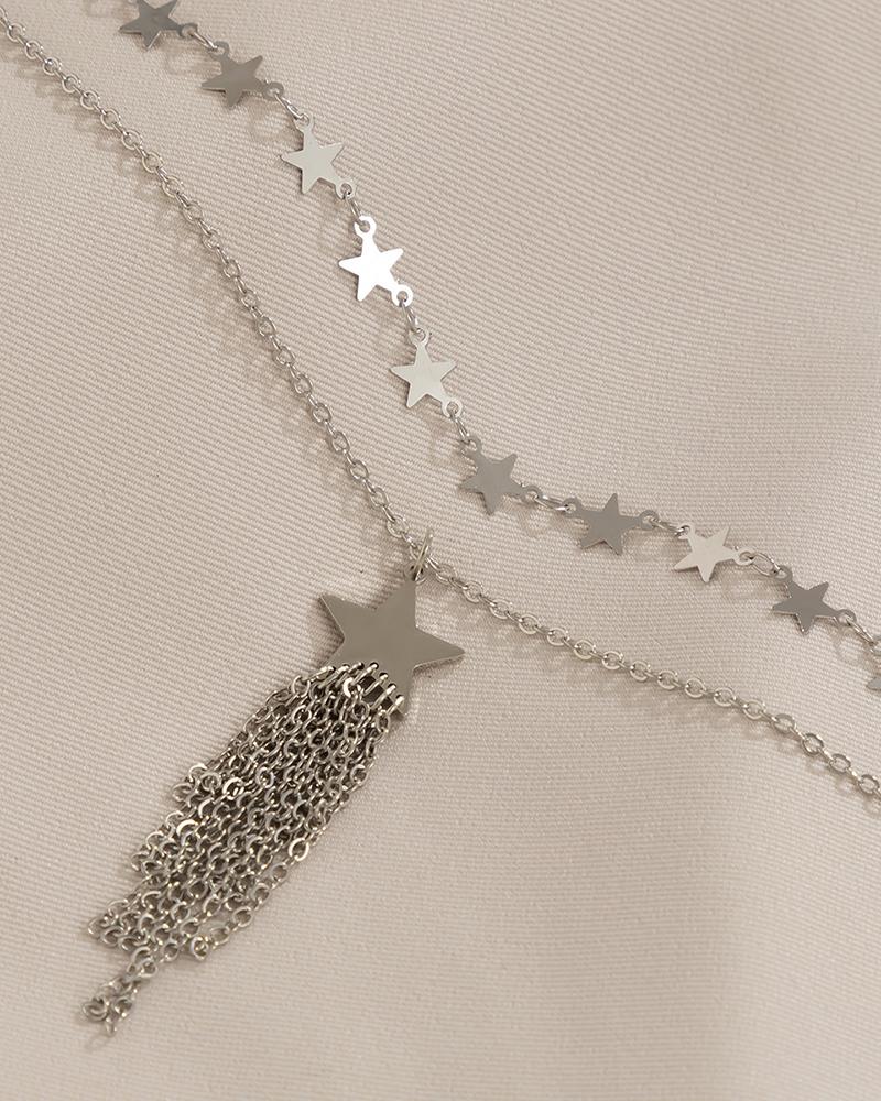 2pcs Star Pattern Tassel Design Pendant Necklace