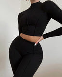 Long Sleeve Top & High Waist Skinny Pants Set