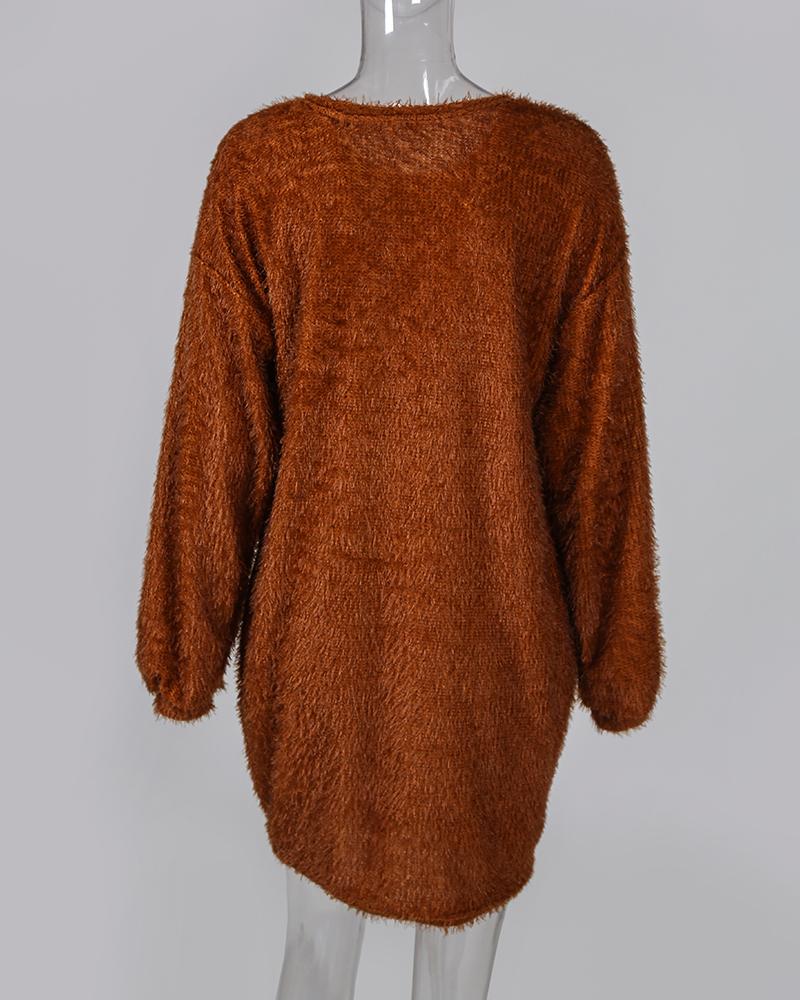 Solid Color Medium Length Loose Knitting Sweater