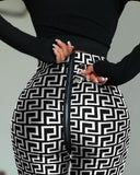 Geo Print Zipper Design Skinny Pants