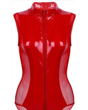 Zip Front PU Leather Sheer Mesh Teddy