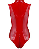 Zip Front PU Leather Sheer Mesh Teddy