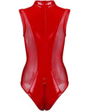 Zip Front PU Leather Sheer Mesh Teddy