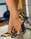 Baroque Scarf Print Satin Stiletto Heels