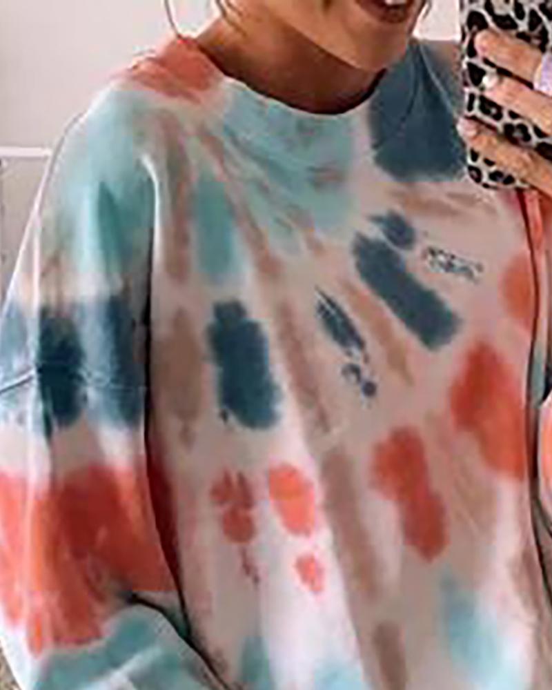 Tie Dye Print Colorblock Casual Sweatshirt