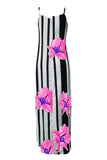 casual u neck striped floral printed yellow blending floor length dress