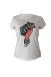 casual round neck cartoon printed white polyester t shirt