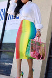 sexy rainbow printed mid calf skirts