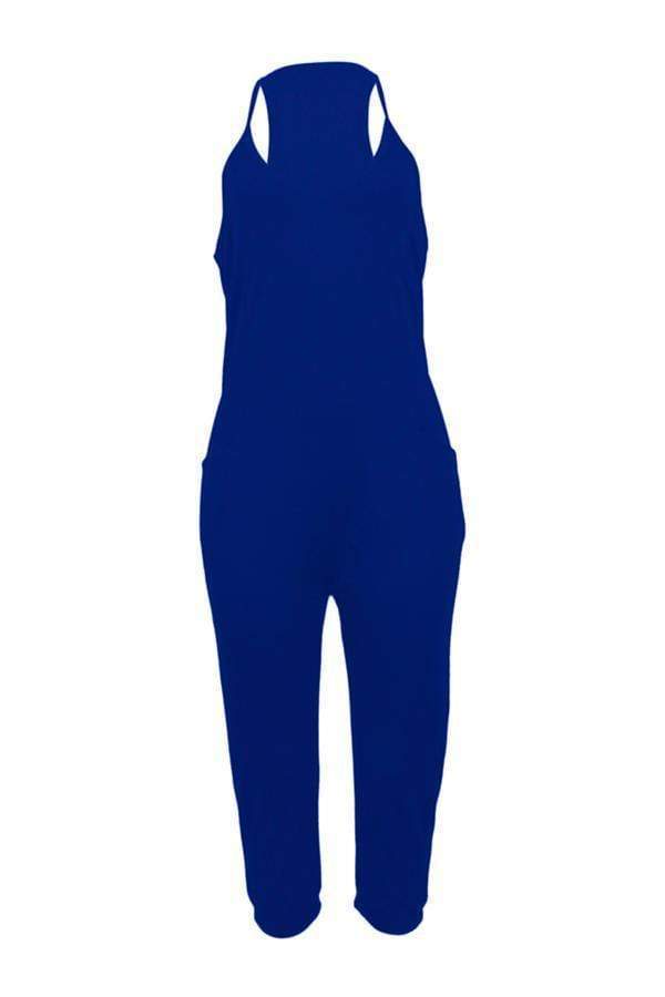 euramerican dew shoulder pocket design blue one piece jumpsuits