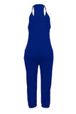 euramerican dew shoulder pocket design blue one piece jumpsuits