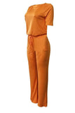 euramerican lace up orange one piece jumpsuits