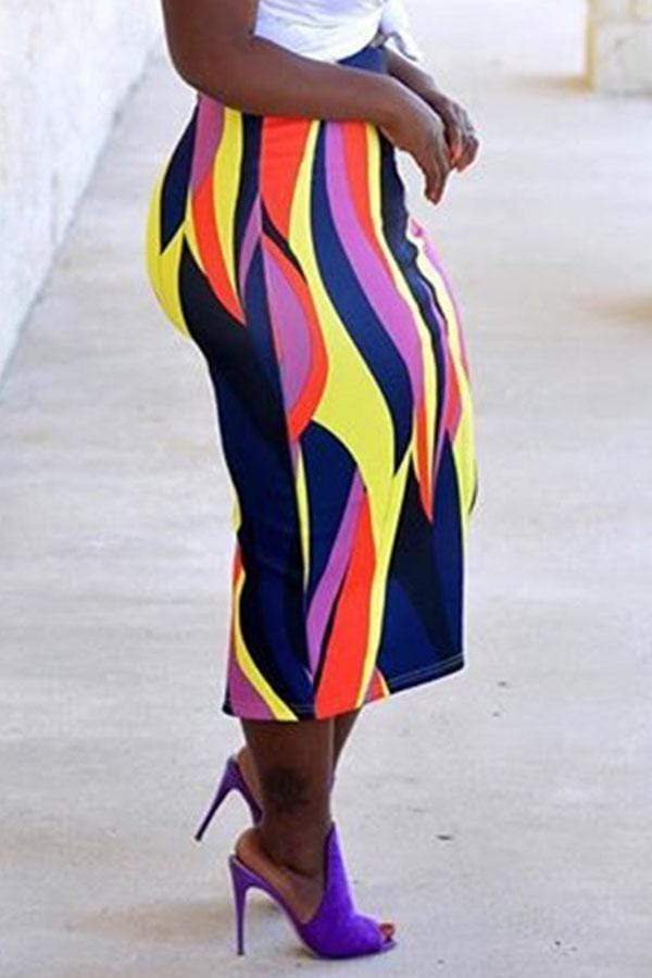 casual printed sheath multicolor mid calf skirts