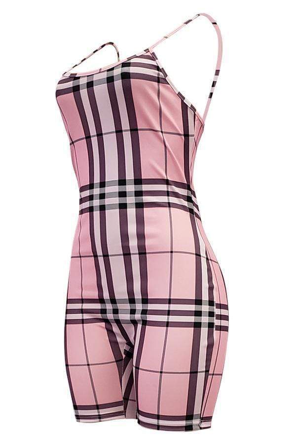 casual grids printed skinny pink blending one piece rompers