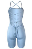 casual backless skinny baby blue blending one piece rompers