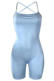 casual backless skinny baby blue blending one piece rompers