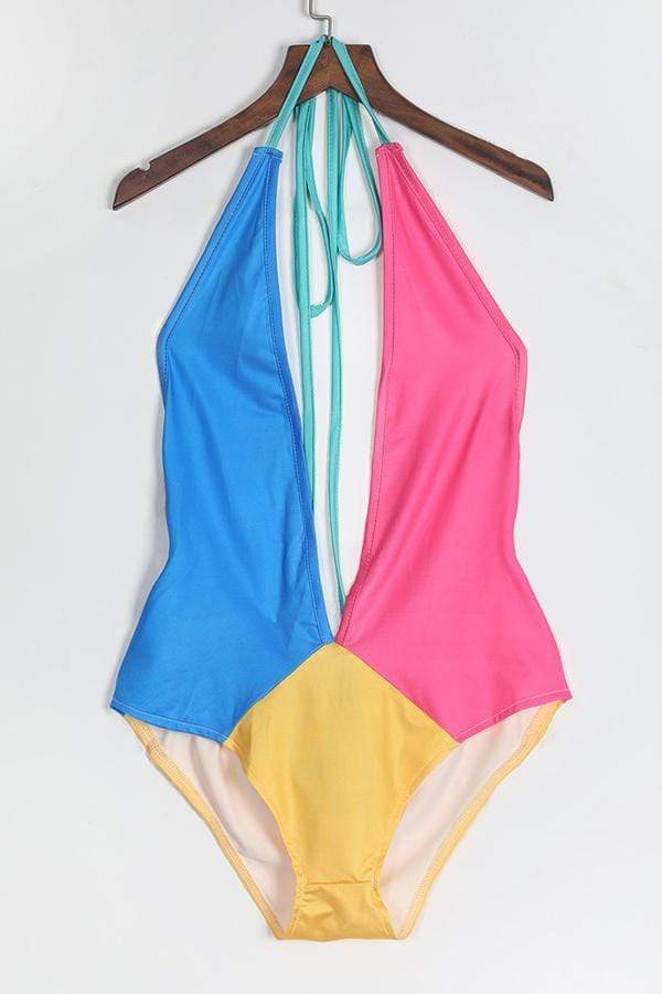 casual patchwork skinny multicolor one piece swimwearinclude coat and belt without bag