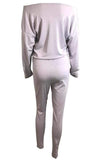 casual dew shoulder blending grey one piece jumpsuit
