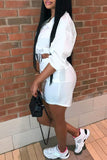 casual turndown collar long sleeves white two piece skirt set