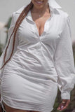 casual v neck slim white knitting mini dress