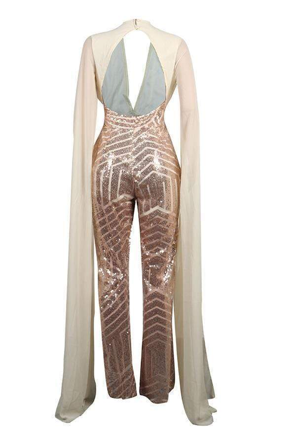 trendy sequined apricot blending one piece jumpsuit