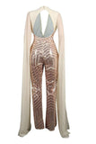trendy sequined apricot blending one piece jumpsuit