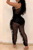 chic see through black lace one piece jumpsuit