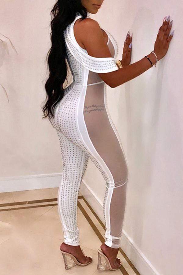 sexy see through skinny white one piece jumpsuit