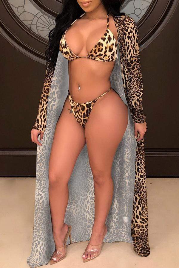 sexy spaghetti strap leopard bikiniswith coverups