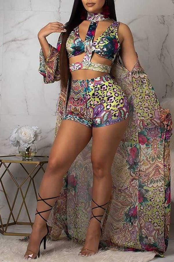 trendy floral printed multicolor bikinis with coverups