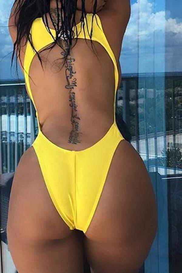 sexy hollowed out yellow one piece swimwears