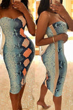 polyester sexy animal print off the shoulder sleeveless strapless knee length printed dress yeselastic dresses