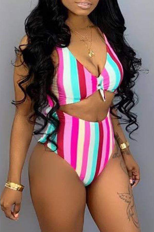 striped high waist two piece swimsuitnot padded