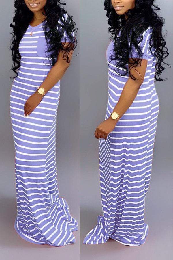 casual striped rose red floor length maxi dress